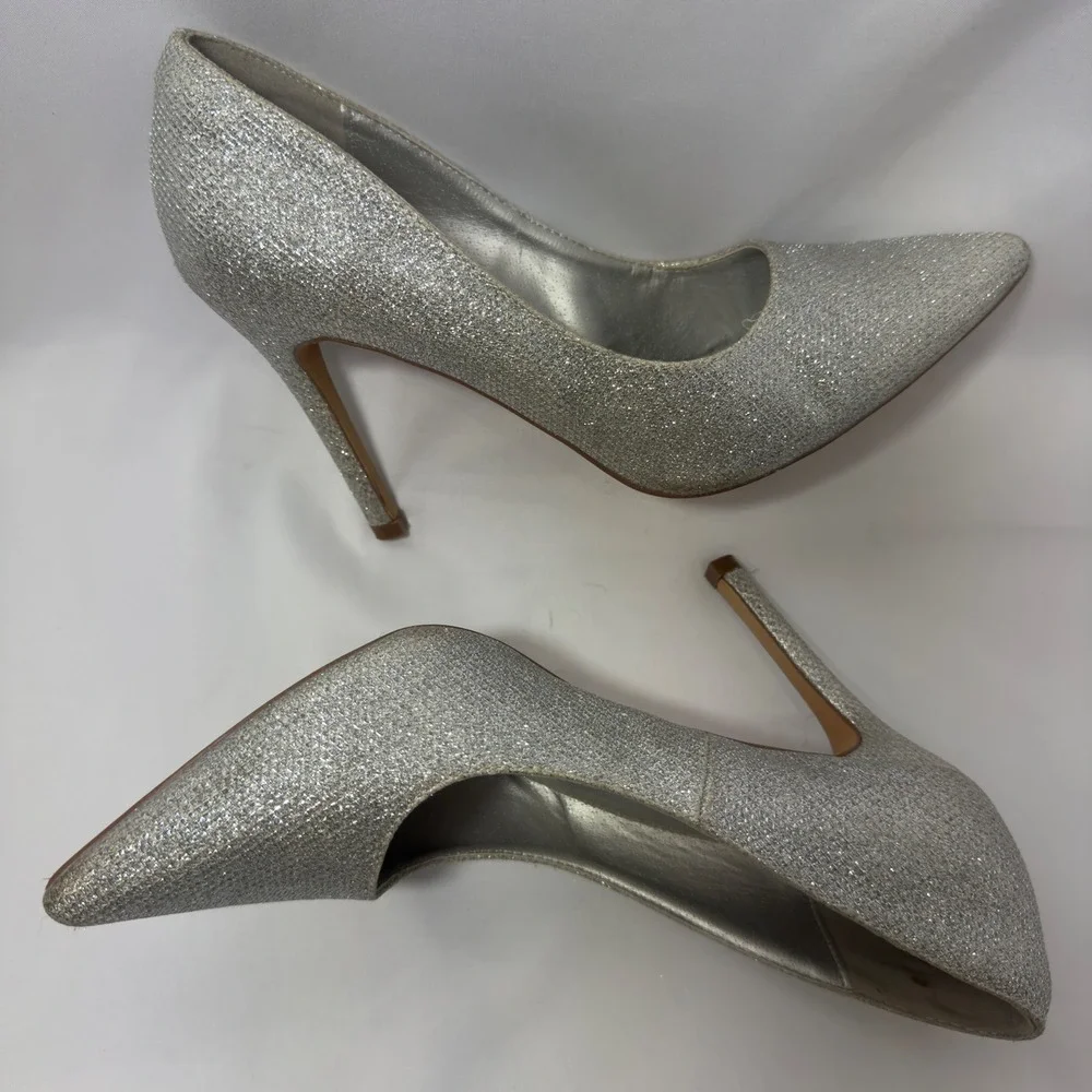 Dream Pairs CHRISTIAN Silver Glitter Pointed Toe Stiletto Heels Women's‎ Size 8